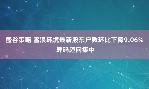 盛谷策略 雪浪环境最新股东户数环比下降9.06% 筹码趋向集中